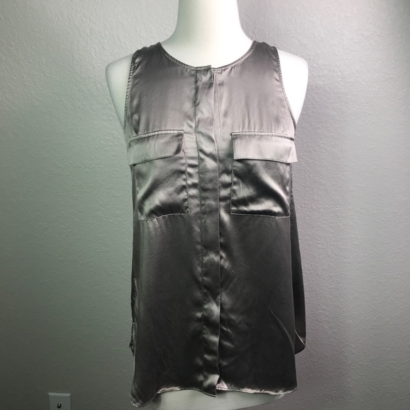 Theory Tops - Theory Bronze Silk Sleeveless Tank Top Pockets Sm